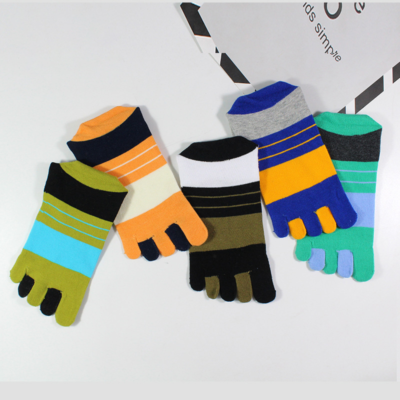 1/5 ペア男性カラフルなストライプ 5 本指靴下綿通気性吸 - Toe Sock Split のレビューと価格