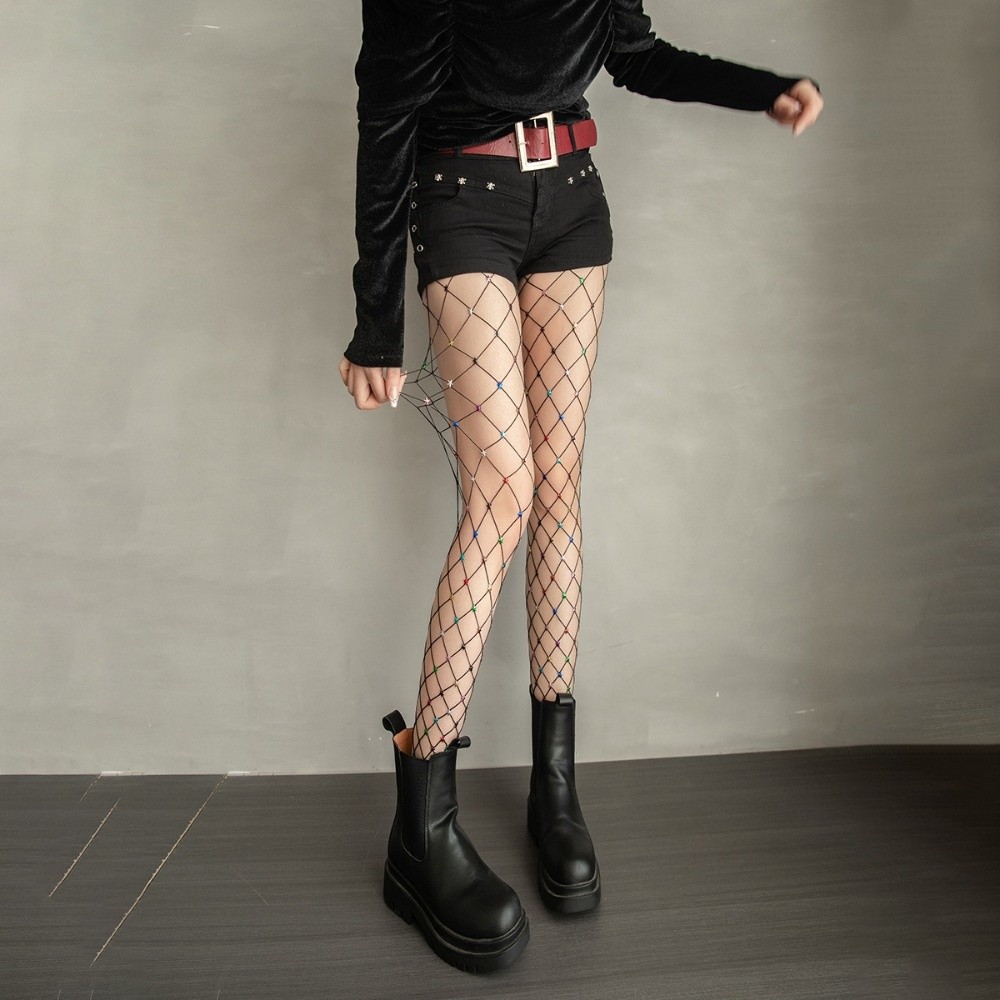 Y2K カラフルな網タイツ 大きなメッシュ ドーパミン ライ - Fishnet Stocking Women のレビューと価格