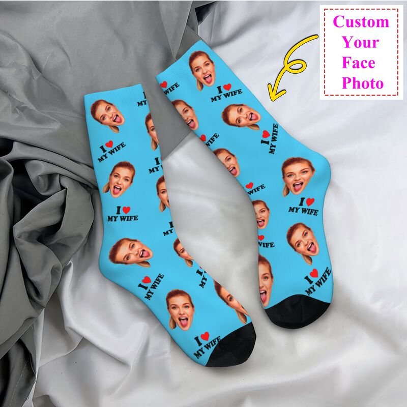 私は妻を愛しています パーソナライズされた顔の写真 カスタム - Dress Sock Men のレビューと価格