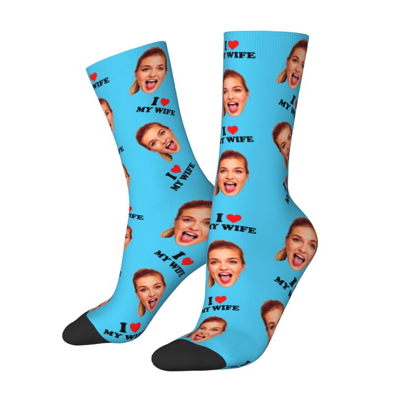 私は妻を愛しています パーソナライズされた顔の写真 カスタム - Dress Sock Men のレビューと価格