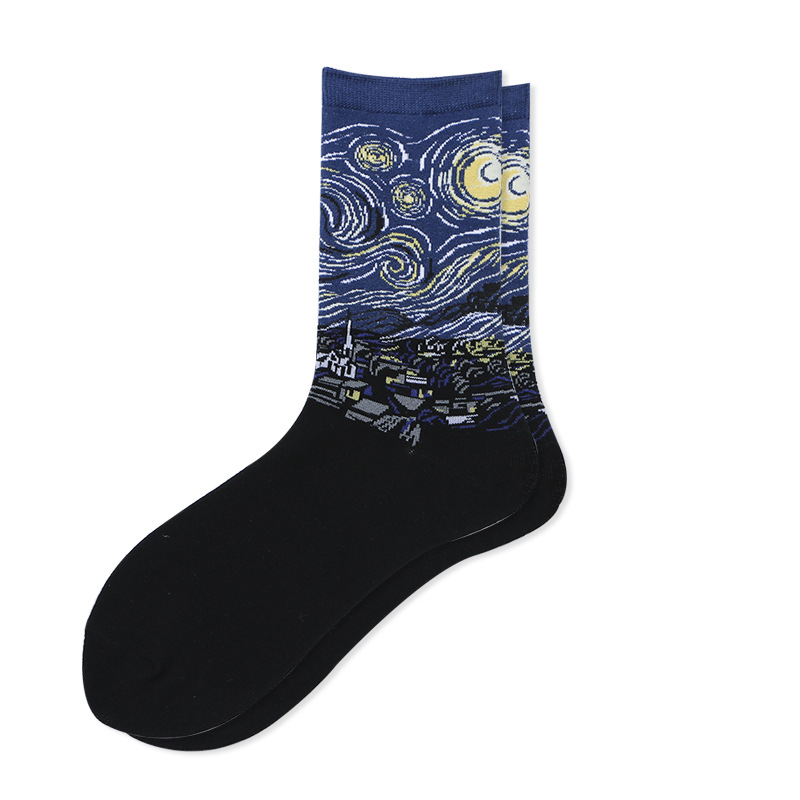 ヴァンゴッホの世界的に有名な油絵ソックス,綿,女性と男性用, - Cotton Crew Sock Pack のレビューと価格