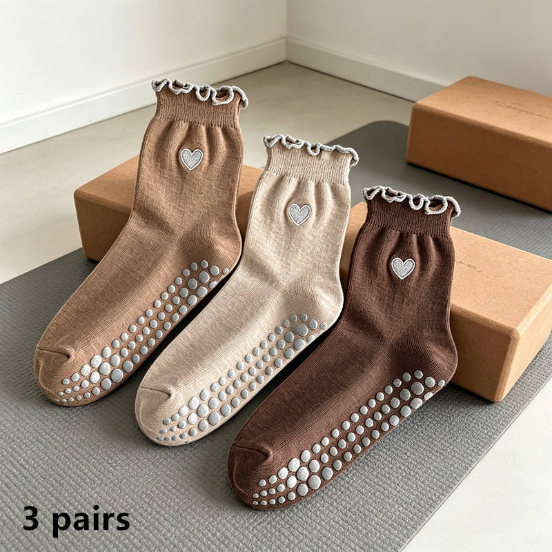 3 ペア女性ハート柄フリルヨガピラティスソックスノンスリップ - Grip Sock Yoga のレビューと価格