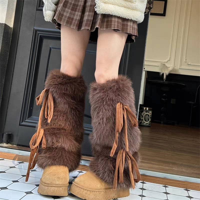 女性用フェイクファーレッグウォーマー タイストラップ付き 厚 - Boot Sock Slouchy のレビューと価格