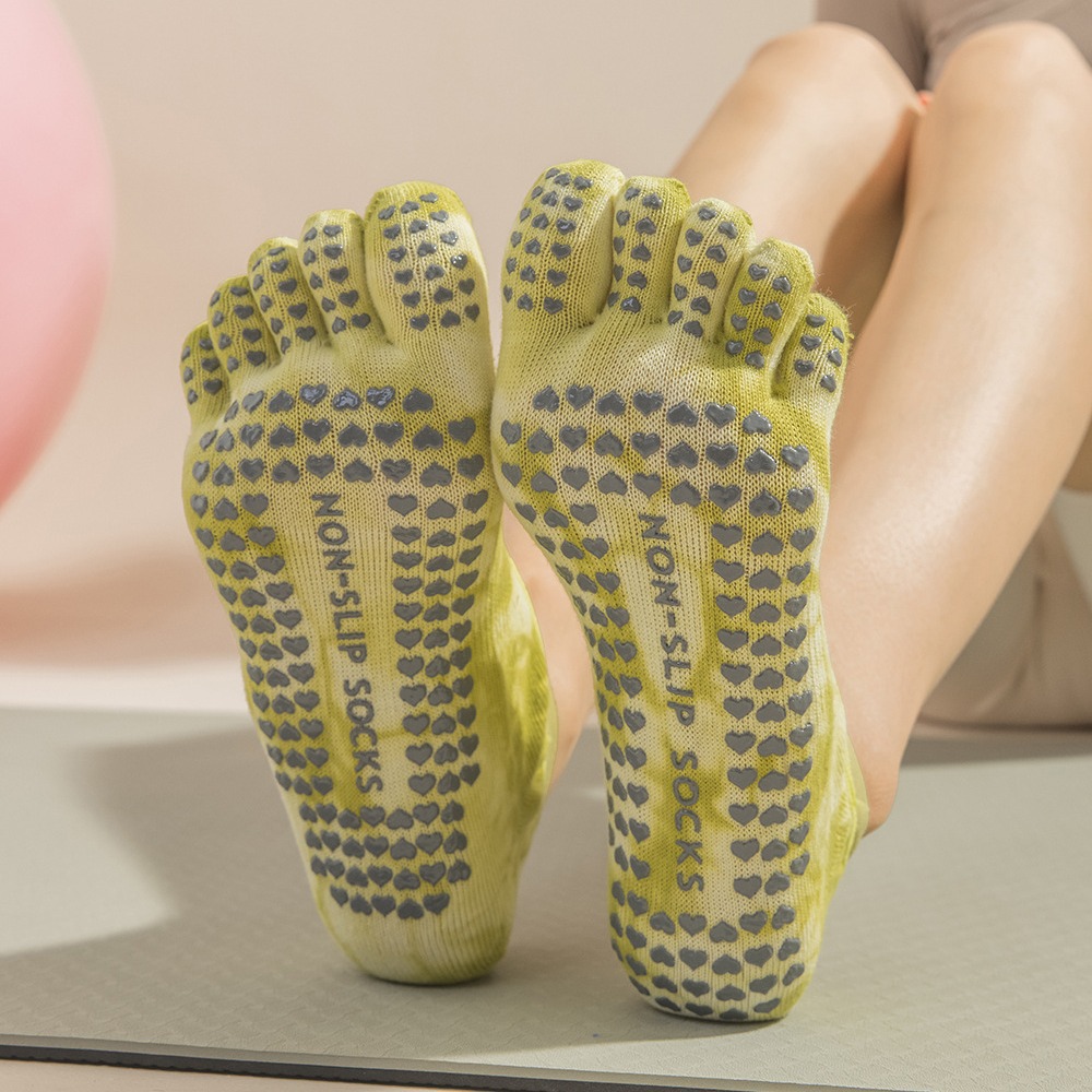 女性用タイダイ柄5本指グリップヨガソックス、ストラップ付きス - Toe Sock Split のレビューと価格