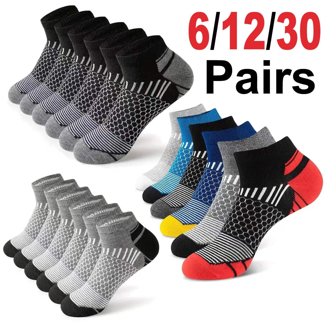 6足組 メンズ ハニカムメッシュアンクルソックス マルチカラ - Ankle Sock Low Cut のレビューと価格