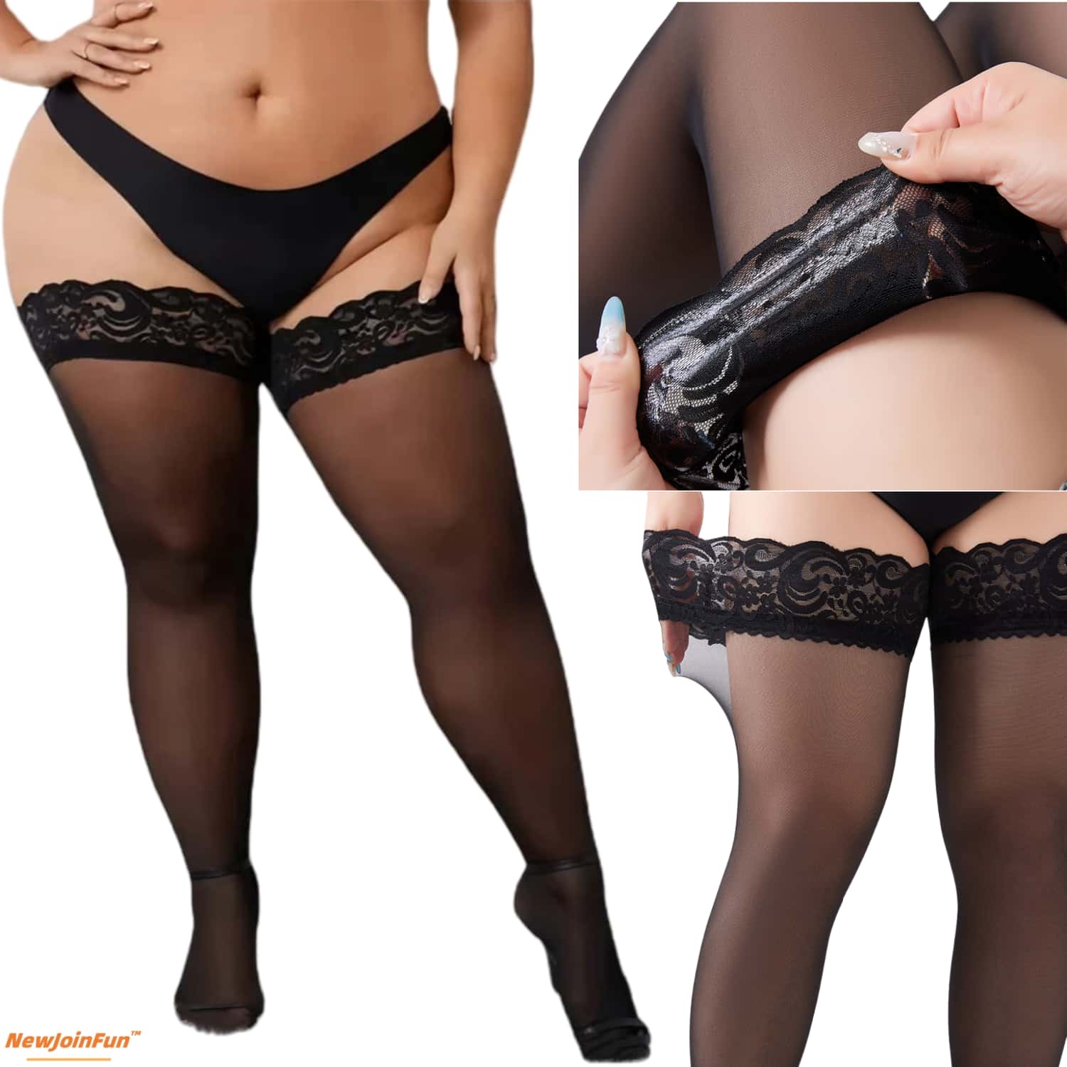 5足組 プラスサイズ レース トップ サイハイストッキング  - Thigh High Sock Stay Up のレビューと価格